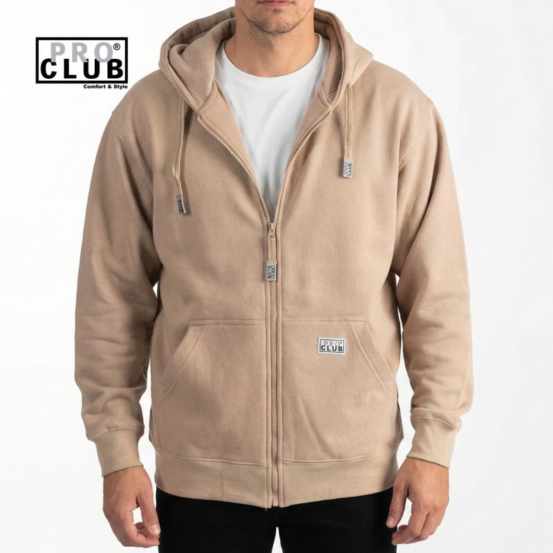 PROCLUB Men's Heavyweight Full Zip Fleece Hoodie Pro club Slash Pockets Casual Warm Heavy Plain Cotton Hip Hop