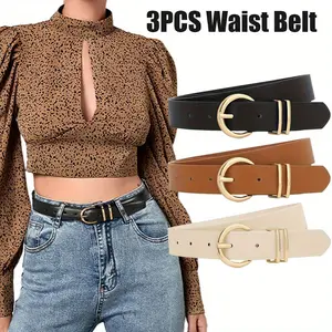 3 Pcs Versatile Fashion Needle Buckle Leather Waist Belt with Gold Buckle Beauty & Personal Care
