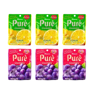 KANRO Pure Gummy Candy Variety Pack - Grape & Lemon Flavors (6 Bags, 56g Each) - Heart Shape, Japanese Imported Snacks, Sweet & Fruity