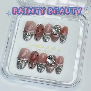 French Rhinestone Sparkle Cat-Eye Press-On Nails