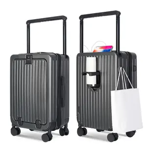 【YQ TRAVEL】 Carry On Luggage | 20/24 Inch Hard Shell PC Lightweight Impact-Resistant Suitcase with Double Spinner Wheels, TSA Secure Lock, Front Open Laptop Compartment & USB Charging Port | Multi-function Travel Essential for Travel & Business Trips