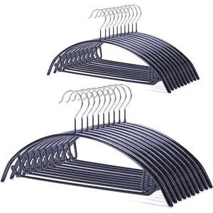 Non Slip PVC Coating Sweater Hangers,Dress Suit Coat Hangers, Bump Free Golf T Shirts Clothes Hangers (Black Color 20 Pack)