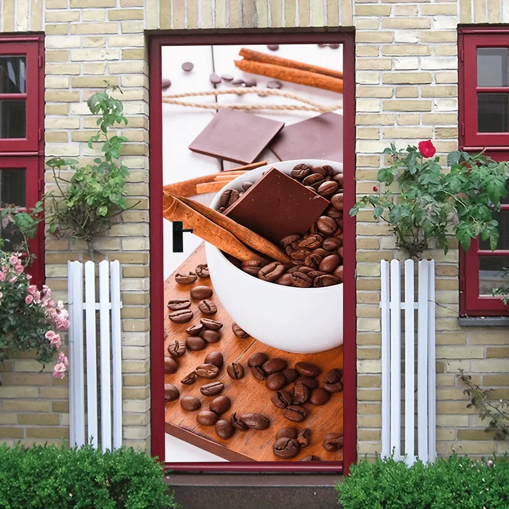 2pcs Coffee Theme Wall Stickers with Coffee Beans Chocolate Cinnamon Pattern Removable Self Adhesive PVC Decal for Living Room Bedroom Kitchen Dining Room Cafe Home Wall Decor Collage Self-Adhesive Do