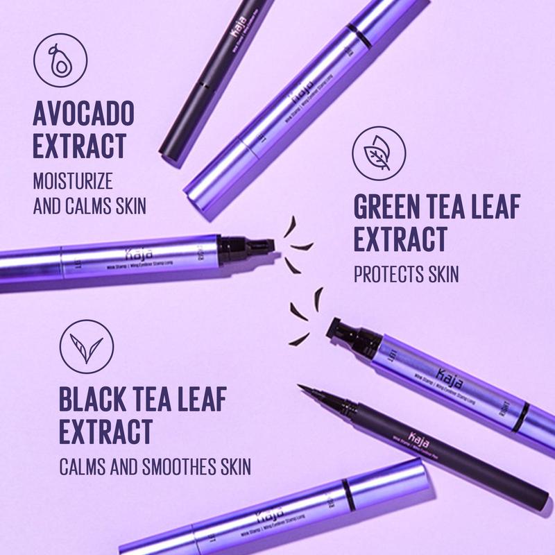 Kaja Korean Wink Stamp & Pen 2-in-1 Eyeliner (Long) l Waterproof Wing Eyeliner l Eye Irritation Tested, Long Lasting Pencil, Color stay, Long wear Liquid Makeup Eyeliner K-Beauty Cosmetic, Lasts All Day & Night Lipliner