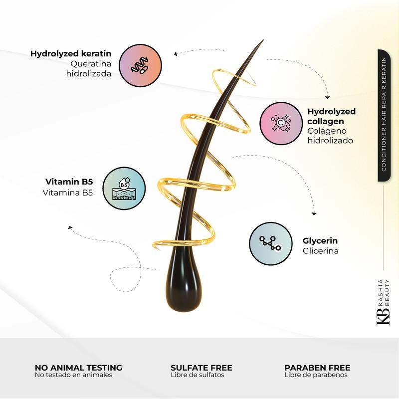 Keratin Repair Conditioner 900ml – Deep Nourishing & Strengthening Formula | Keratin + Collagen + Vitamin B5 | Anti-Frizz, Softness & Elasticity – Kashia Beauty