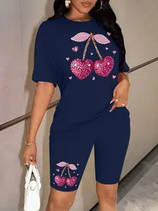 Personalized print pattern Women's Summer Casual 2-Piece Leisure Sports Set, Sporty Style Outfits, Stylish Print Comfortable for Daily Wear, Trendy Ladies Fashion Must-Have