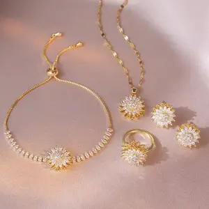 Sunflower New Diamond-Studded Sunflower Ins Ring Rotatable Clavicle Chain Jewelry