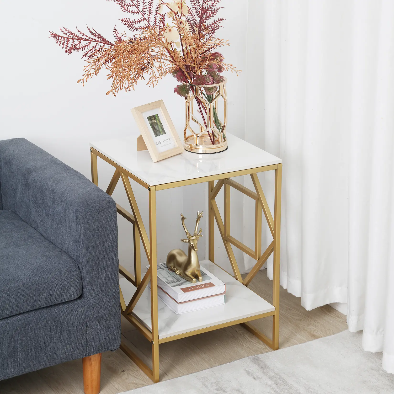2-Tier Sofa Side Table with Sintered Stone Tabletop