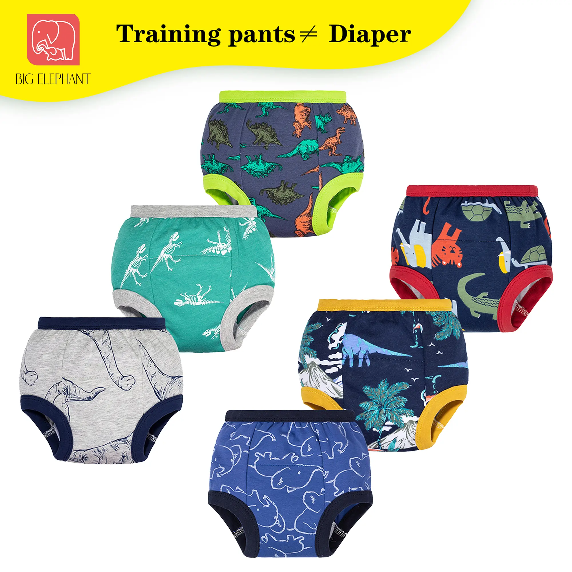 BIG ELEPHANT 6 Pack Boys & Girls Potty Training Underwear – Light Absorbent Training Pants for Toddlers