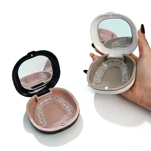 Portable Tooth Retainer Holder with Mirror, Dustproof Cover, Removable Silicone Inner, Suitable for Teens and Seniors, Travel Use
