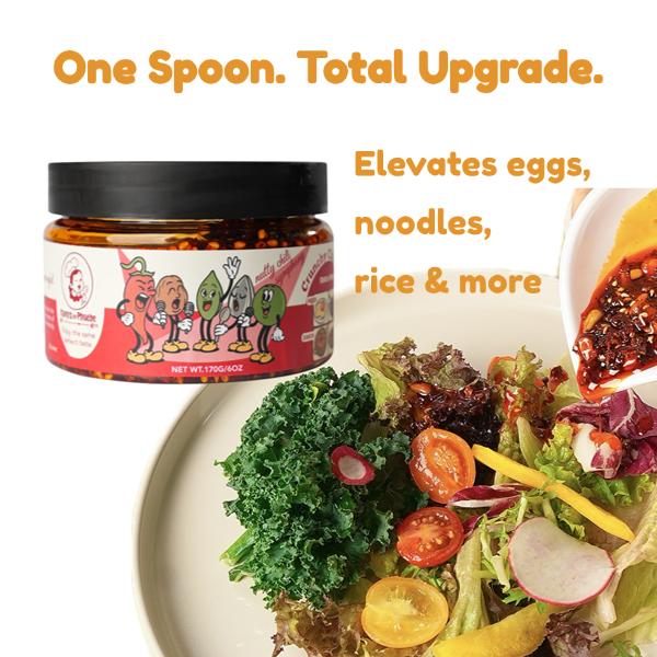 Crunchy Chili Oil，Spicy Chili Crisp, Chili Oil Sauce 6 oz Crunchy Garlic with Chili Oil Mild Flavor Sauce For Chicken Sushi Pasta Salad Noodles Tofu Rice,Flavors by Phoebe,vegan·No MSG·Non-GMO,Sambal cucumbers Original Pepper Sauce Pack jar pack quick fla