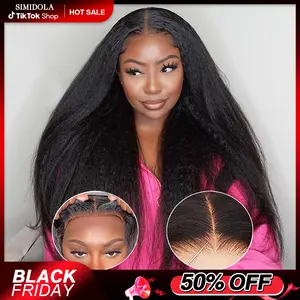 Simidola 13x6 Glueless Lace Yaki Kinky Straight Human Hair Wigs Ready To Wear And Go 6x4 Brazilian HD Lace Closure Wig Human Hair For Women Pre Plucked 200% Density