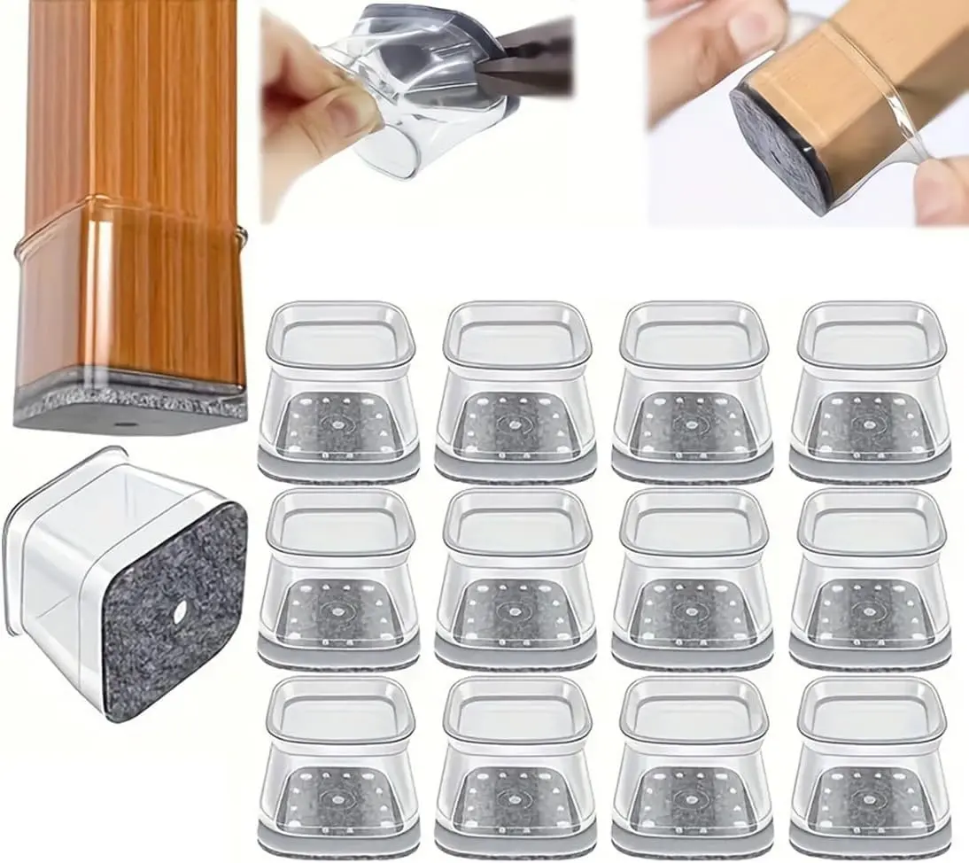 12-Pack Square Silicone Chair Leg Protectors, Thick Non-Slip Pads for Hard Floors - 1.1"-1.5" Fit, Floor Protection, Noise Reduction, Square Shape, Hardware