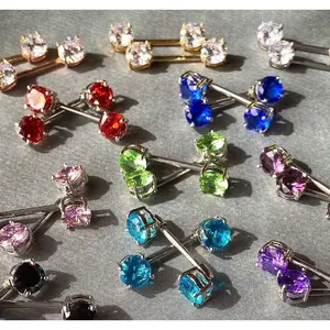 PAIR Double Round Gem 9/16" (14mm) Nipple Rings Barbells 14g 14 gauge