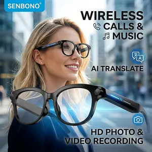 Senbono HD Smart Glasses Camera, Video Recording & Translation, Wireless Calling, Music Playback, Voice Assistant, Multifunctional Smart Glasses, Portable Sports Eyewear