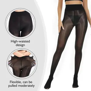 Women's Shiny Leggings, Glossy Oil-Shine Tights, High-Waisted Ultra-Shiny Sheer Oil-Shine Shaping Tights Black Womenswear thigh highs fleece lined tights tights