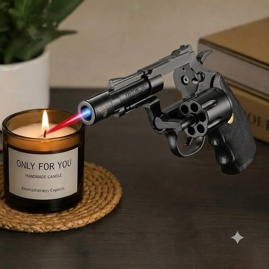 Windproof Red Flame Lighter with High Heat Jet Torch - Perfect for Candles, Baking, Grill, Aesthetic & Useful (Retro Collection) (Butane Not Included)