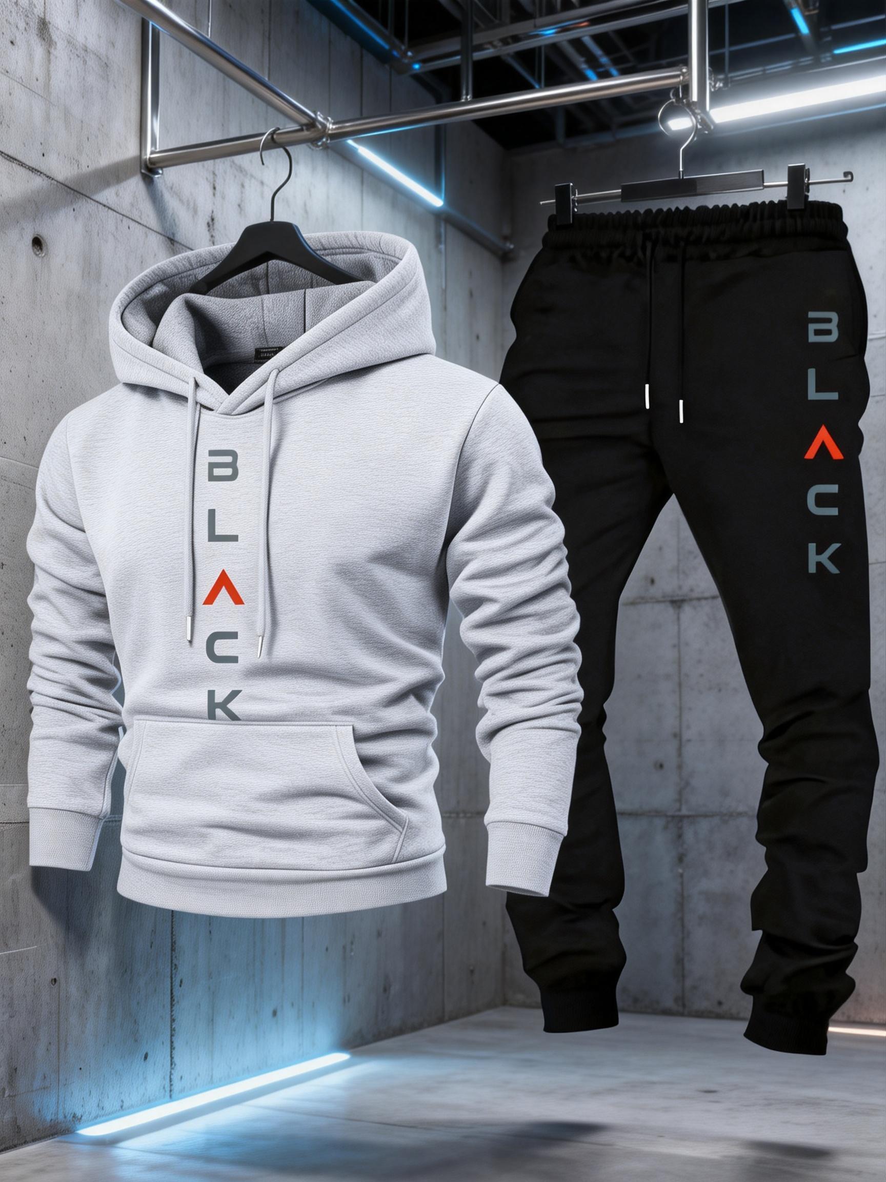 2026 new men's two-piece hoodie set with letter print, casual sports jogger pants, suitable for spring, autumn, and winter, made from soft and comfortable fabric, ideal for everyday casual wear