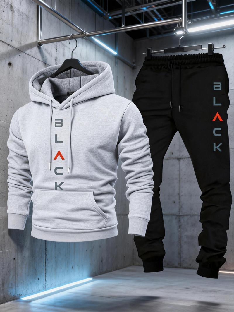 2026 new men's two-piece hoodie set with letter print, casual sports jogger pants, suitable for spring, autumn, and winter, made from soft and comfortable fabric, ideal for everyday casual wear