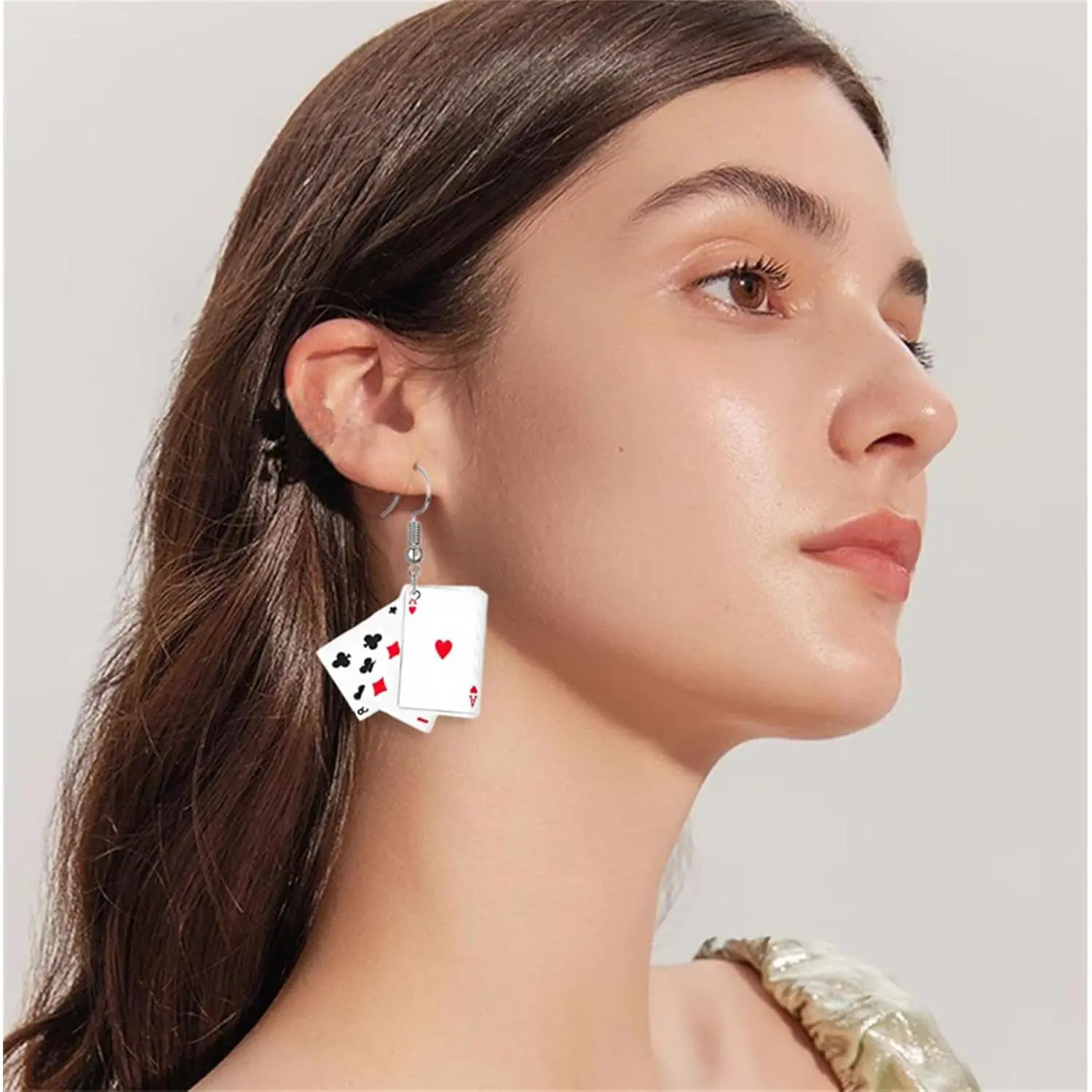 Asymmetric Poker Card Drop Earrings for Women, Casual Alloy + Acrylic Costume Jewelry, Fun Female Gift for Mom for Birthday or Anniversary, Playing Card, Party, Playing Cards, Gift-Ready Pack