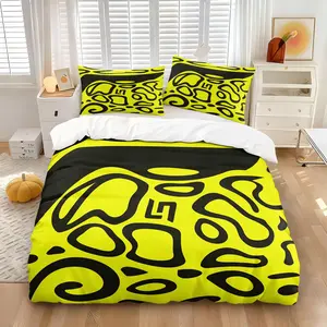 Bold Yellow Black Abstract Duvet Cover Set (No Core, Modern Animal Print Bedding), Soft Breathable 1 Duvet Cover + 1/2 Pillowcases, All Season Bed Set for Teens, Streetwear & Bold Decor