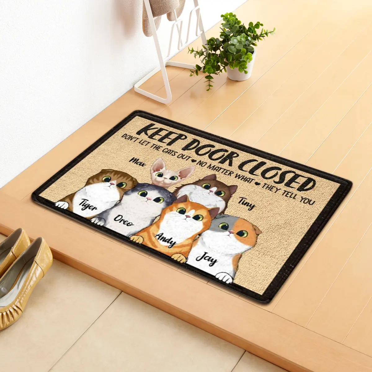 Cat Front Door Mat Outdoor, 'Keep Door Closed' Welcome Doormat Entrance Door Mat Crystal velvet sponge Rug Carpet,Outside Patio/Inside Entry Way,Anti-Slip Bath Mat Rug Kitchen Mat, Durable & Washable