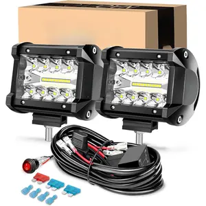 4 Inch LED Pod Lights, Spot Flood LED Fog/Driving/Off Road Lights with 2 Leads Wiring Harness, Cube Pods for Truck Boat ATV UTV, 2 Pcs (White)