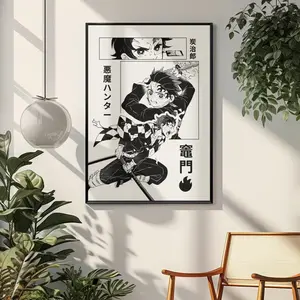 Tanjiro Sword Slash Manga Art Print | Demon Hunter Wall Decor | Kimetsu Inspired Poster for Anime Fans
