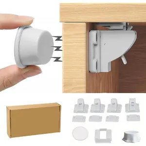Cabinet Lock, 4 Counts Baby Proofing Cabinet Lock with Keys, Easy To Install Cabinet Drawer Lock, Baby Travel Essentials, Magnetic Cabinet Locks