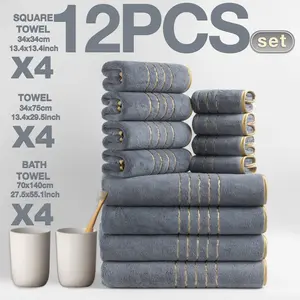 Luxury Border Bath Towel Set, Ultra Soft Absorbent Bathroom Accessories, Modern Design Ideal for Home & Travel Use, Reusable Towels