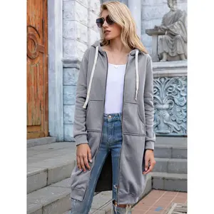 Zip-Up Longline Hoodie with Pockets