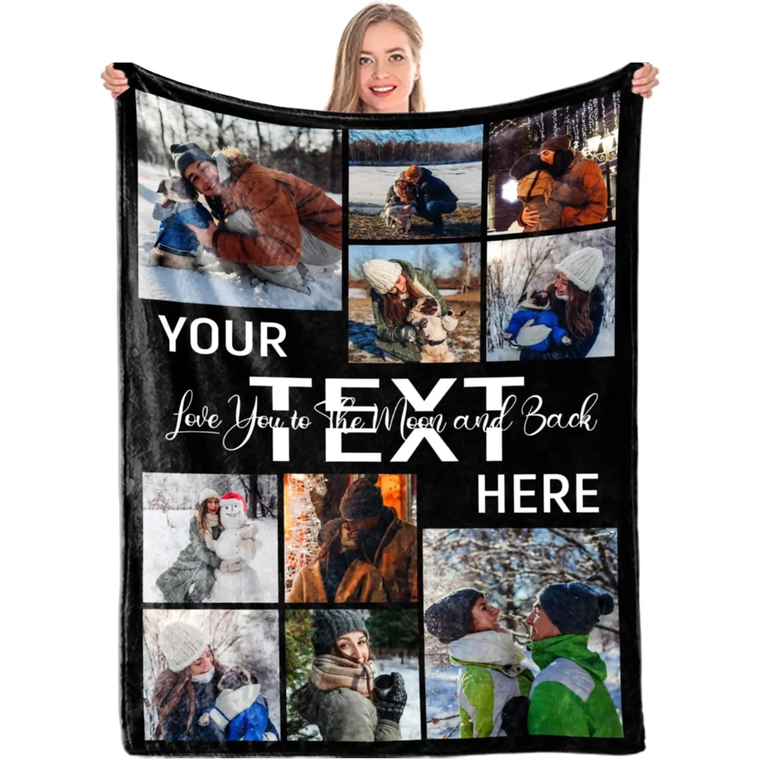 Custom Blanket Memorial Gift with Photo Text Collage: Made in USA, 10 Photos Customized Blankets Personalized Throw Blanket Using My Own Pictures for Family Mom Dad Kids Wife or Lover - 4 Sizes