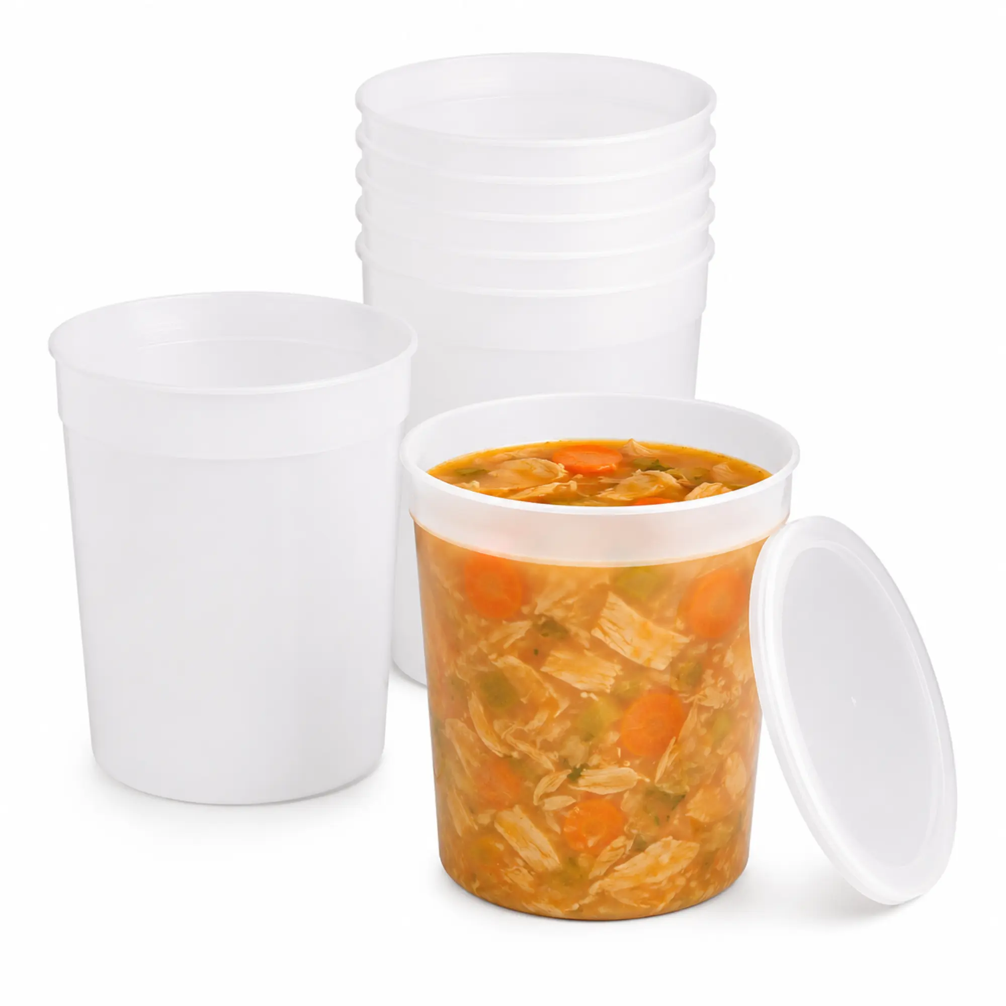 VeZee 128oz Disposable Plastic Food Storage Containers with Lids, BPA-Free Food Grade Leak-Resistant Storage Pails, Stackable Freezer Safe Containers for Soup, Sauce, Meal Prep & Ice Cream. (Pack of 10)