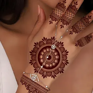 2 Pcs Henna Flower Lace Mandala Temporary Tattoo Stickers, Waterproof Floral Fake Tattoos, Body Art Makeup for Weddings Parties