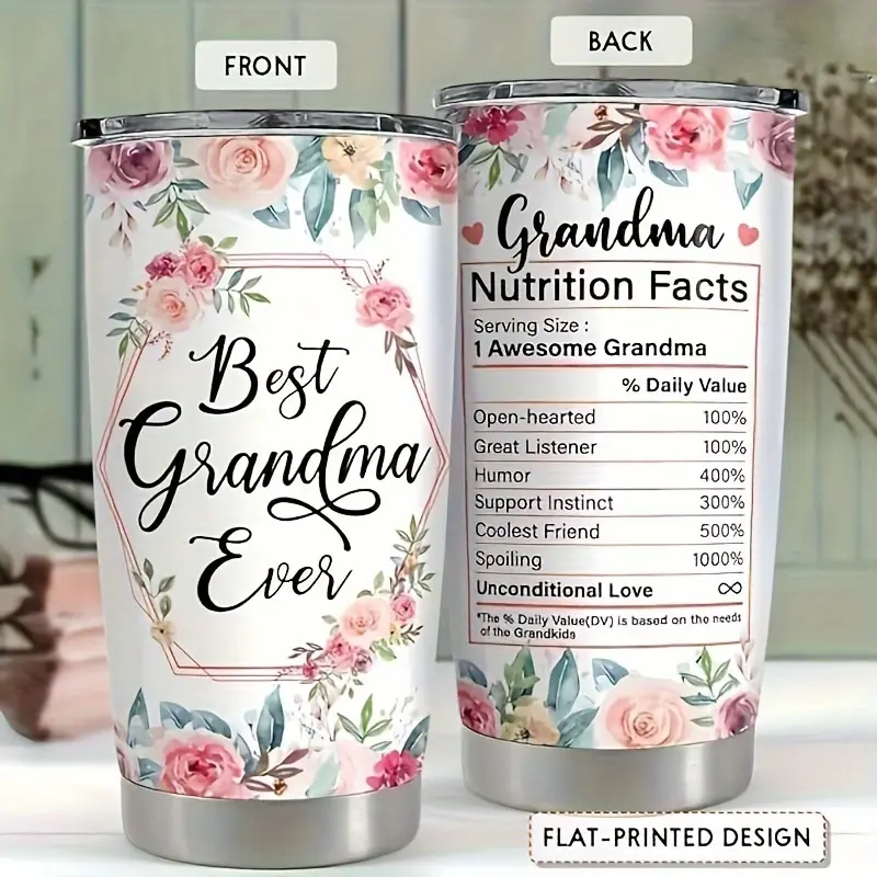 20 oz Grandma Stainless Steel Insulated Portable Coffee Flask, Nana Travel Mug with Flat Printed Design, Best Grandma Gifts for Mother's Day, Birthday