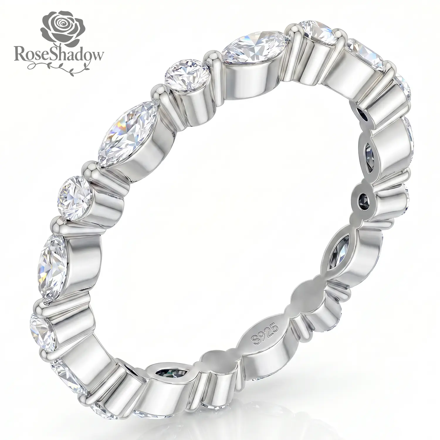 ROSESHADOW 1.5mm 2.0mm Marquise Moissanite Wedding Band for Women 14K Gold Plated 925 Sterling Silver Stackable Promise Ring Bridal Gift for Girlfriend Wife