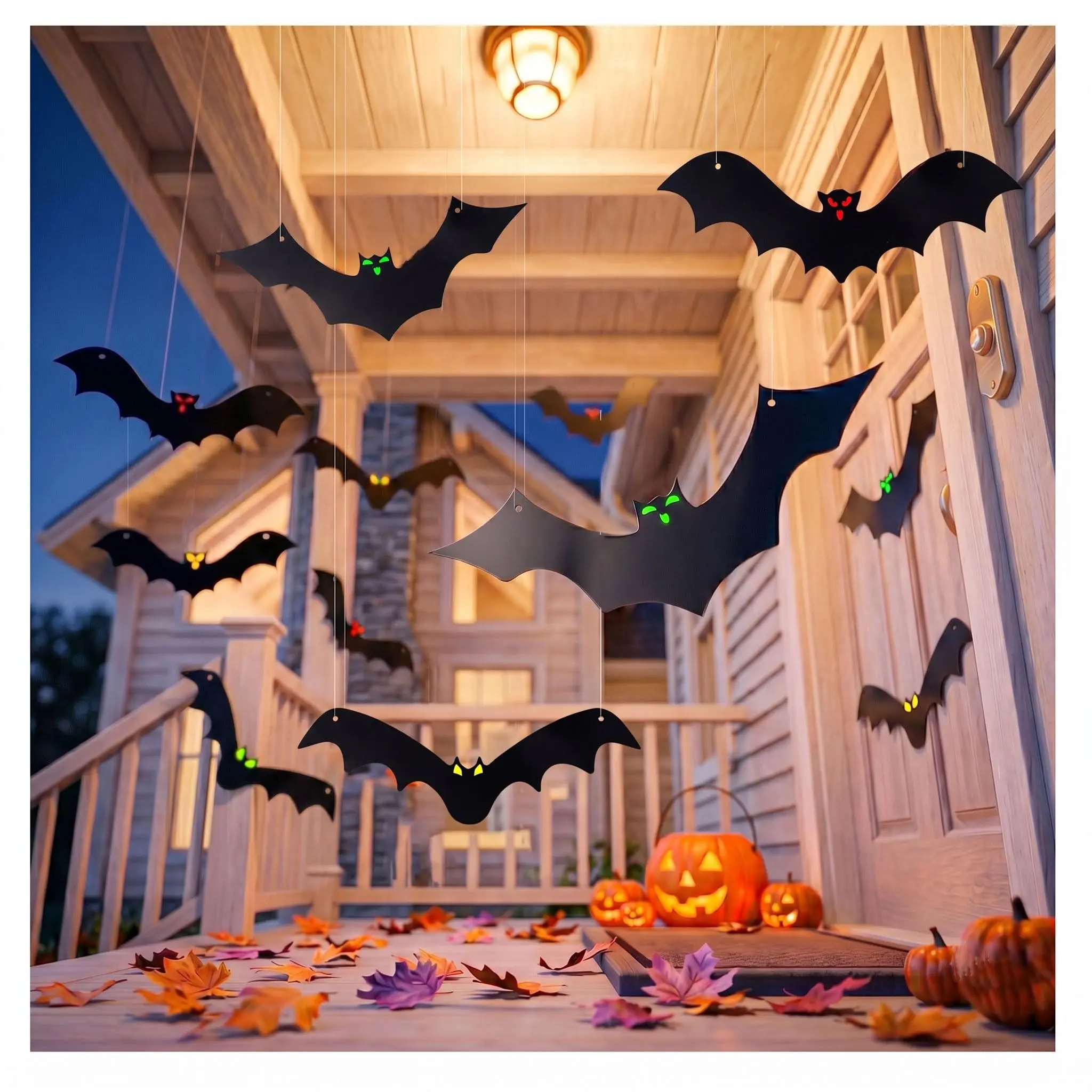 12-Pack Halloween Hanging Bats - Durable Thick Plastic Spooky Decorations, 3-Style Flying Cutouts with Hanging Line for Indoor Wall, Garage Tree, Glass Use (Standardized Unit Reference Included), Eye, Transparent, Stickers, Knot, Halloween Things, Bat Sha