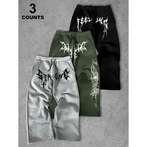 Men's Cross Print Straight Fit Sweatpants, Street Fashion Casual Regular Fit Graphic Jogger Pants for Daily Wear, Men's Bottoms for Summer, Active Pants, Athleisure Style Pants