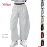 Yeokou Women's Soft Minimalist Basic Plain Casual Bottoms, Drawstring Elastic Waisted Barrel Leg Cotton Wide Leg Pants with Pockets,summerwins,back to school shopping
