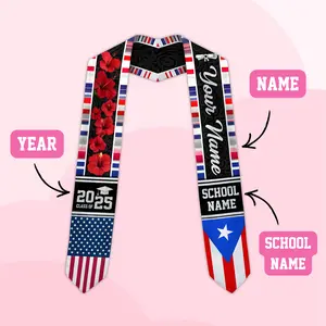 Personalized Puerto Ricans Flag Graduation Sash 2026, Puerto Rico Graduation Gift Stole