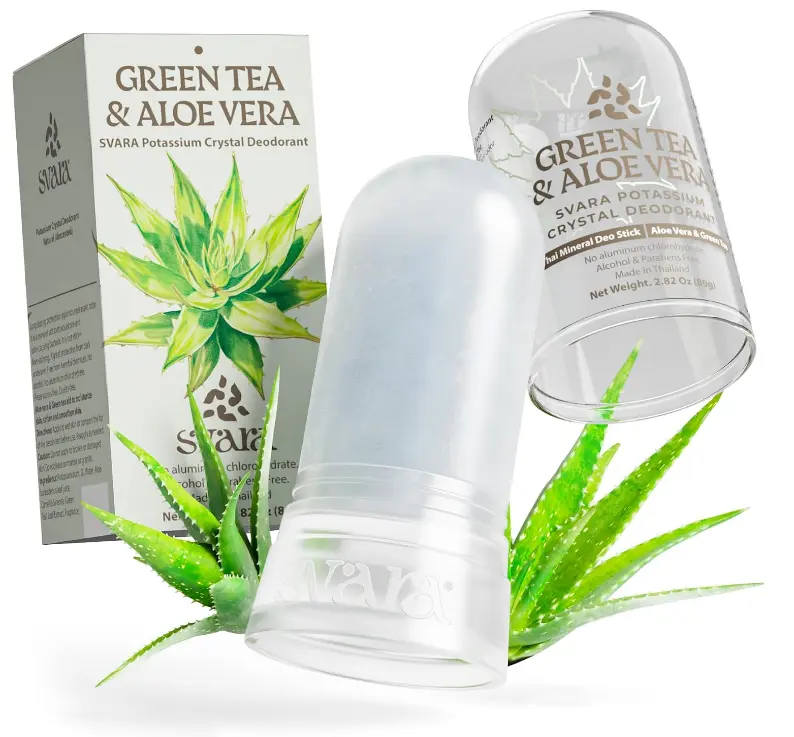 SVARA Natural Alum Crystal Deodorant Stick, Green Tea & Aloe Vera
