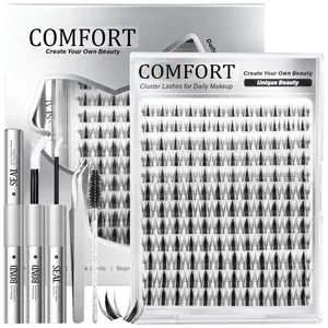 144-Piece Cartoon Eyelash Cluster Set, Fairy & Sharp Lashes, Dense Extension Kit, Beginner Friendly (8-14mm), Includes Glue, Sealer, Tweezers, Brush