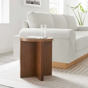 Modway Silas Round Mango Wood Side Table in Walnut