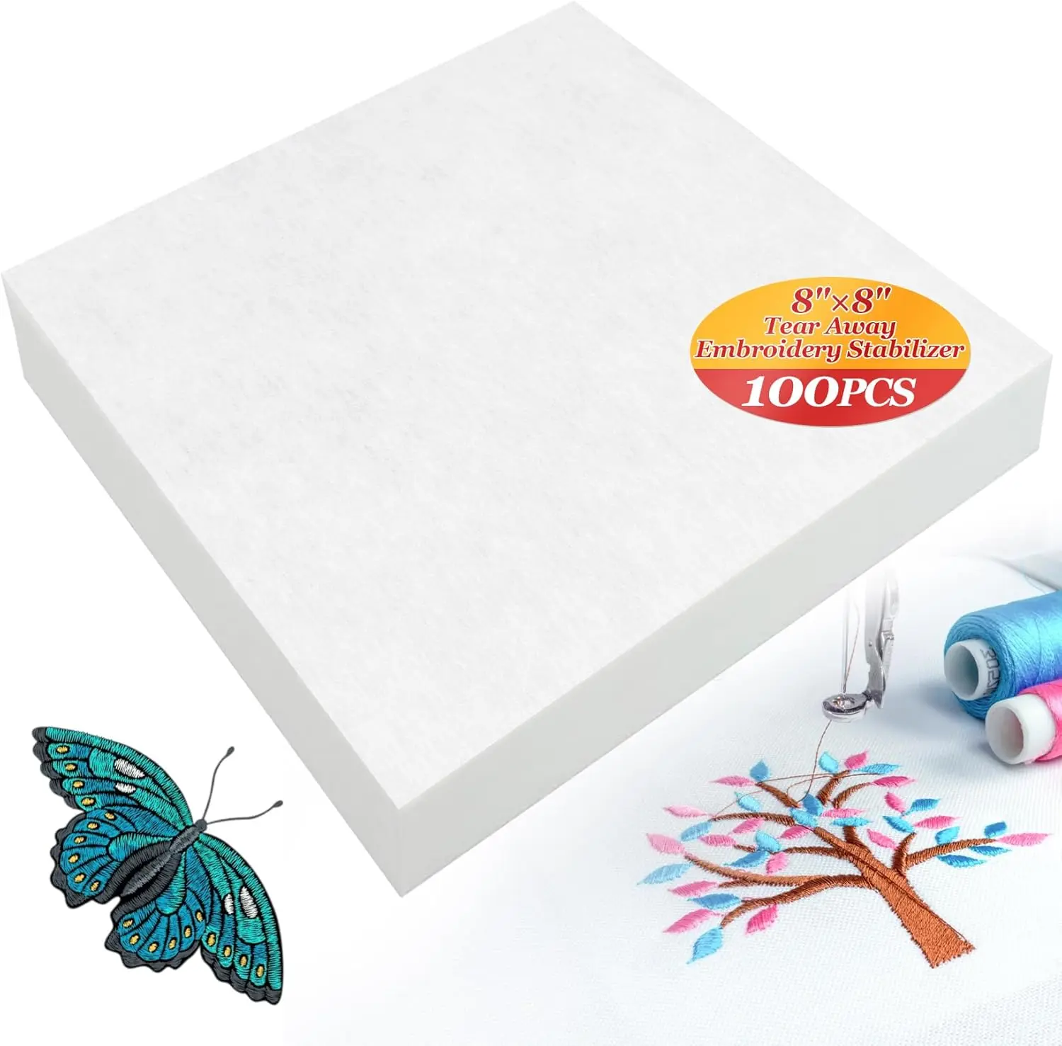Stabilizer - 100 count Embroidery Stabilizer Embroidery Accessories Fabric Square for  Sewing Crafts Hand Sewing Lightweight Easy to Use, 8 x 8 Inch
