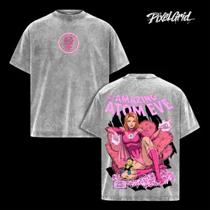 Invincible Vintage Washed Shirt, Atom Eve Pink Superhero Graphic Tee, Oversized Streetwear T Shirt, Comic Y2K Aesthetic Unisex Casual Cotton Short Sleeve, Trendy Summer Outfit Street Style Gift for Men Women Fans
