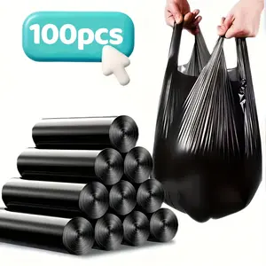 5 rolls of 100 black tote bags - suitable for office, kitchen, living room, bathroom, and outdoor use. Multi-purpose cleaning solution with convenient rolling design. Office waste disposal |   Stylish black bags