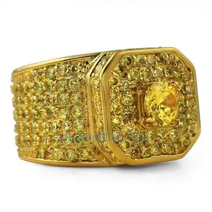 Presidential Canary CZ Gold Bling Bling Ring