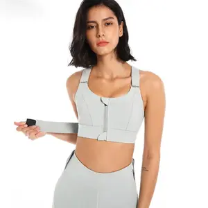 Front Zipper Sports Bra For Women Gym Plus Size 5XL Velcro Adjustable Fitness Yoga Shockproof High Support All-in-one Bras Top