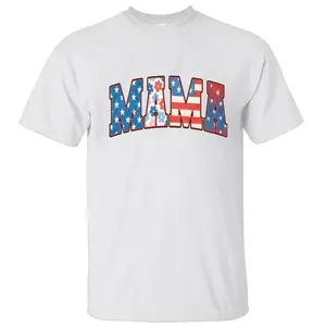 [Sale Up To 45%] Patriotic Mama Shirt, American Flag & Floral Lettering, Cute & Bold Look for 4th of July Moms