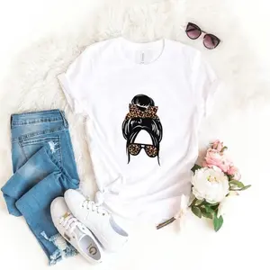 Shade & Cinco de Mayo White T-Shirt with Leopard Print Graphic and Jeans Set Womenswear Top